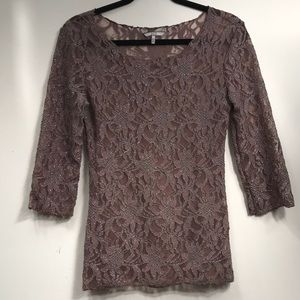 BKE Buckle Lace Top Womens 3/4‎ Length Sleeve Minimal Brown Size Small
